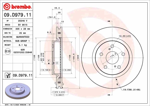 Disc frana Fata Dreapta/Stanga potrivit LEXUS ES, UX; TOYOTA CAMRY, COROLLA CROSS, PRIUS, RAV 4 V 1.8H-Electric 08.17-