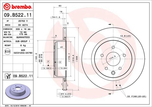 Disc frana Spate Dreapta/Stanga potrivit INFINITI EX, FX, G, M, M45, Q60, QX50 I 2.5-5.0 10.02-