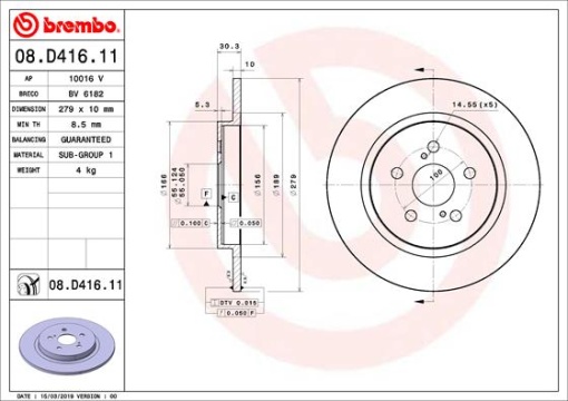 Disc frana Spate Dreapta/Stanga potrivit LEXUS CT; TOYOTA URBAN CRUISER 1.4D/1.8H 01.09-
