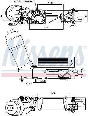 Radiator ulei (cu carcasa filtru ulei) potrivit CHRYSLER 300C, TOWN & COUNTRY, VOYAGER V; DODGE JOURNEY; FIAT FREEMONT; JEEP GRAND CHEROKEE IV, WRANGLER III; LANCIA THEMA, VOYAGER 3.6/3.6ALK 09.10-