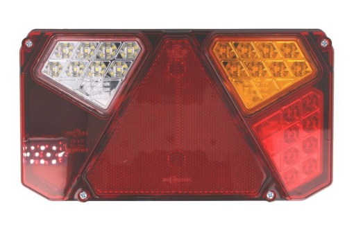 Stop spate dreapta (LED, 12/24V, cu intermitent, lumina de marșarier, cu lumina stop, lumini parcare, reflector triunghiular, conector: WAS 5)