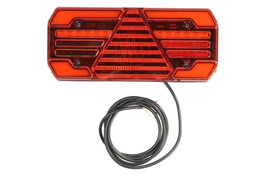 Stop spate dreapta (LED, 12/24V, cu intermitent, lumina de marșarier, cu lumina stop, lumini parcare, reflector triunghiular, lumina laterala, lungimea cablu : 2m)