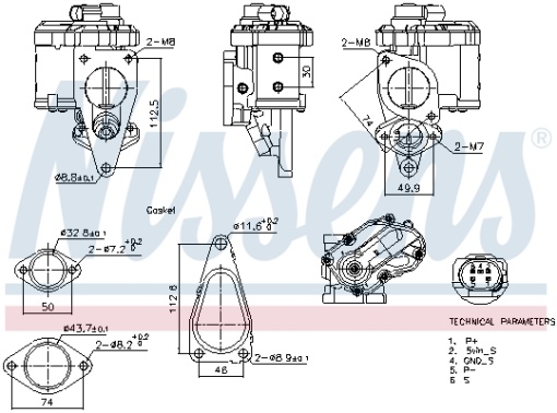 Supapa EGR potrivit RENAULT GRAND SCENIC II, LAGUNA II, MEGANE II, MEGANE II/KOMBI, SCENIC II; SUZUKI GRAND VITARA II 1.9D 03.01-