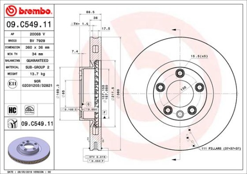 Disc frana Fata Stanga potrivit PORSCHE CAYENNE; VW TOUAREG 3.0D-4.8 11.04-