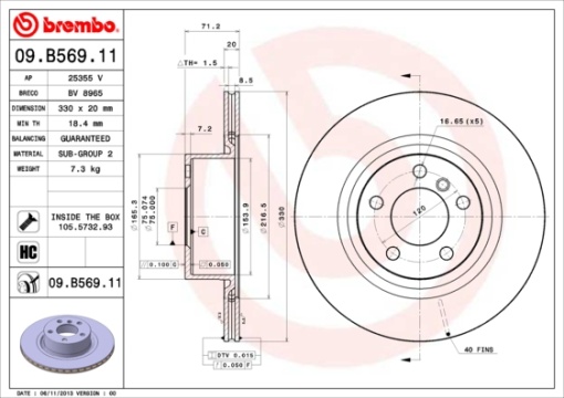 Disc frana Spate compatibil Dreapta/Stanga potrivit BMW X3 (F25), X4 (F26); TOYOTA PRIUS 1.5H-3.0D 09.03-03.18