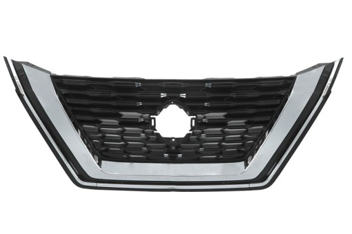 Grila radiator (grille; cu orificii camera; cu dungă acoperită cu crom, negru-mat) potrivit NISSAN X-TRAIL IV T33 09.22-