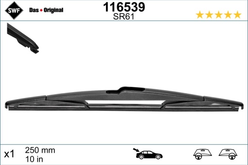 Lamela stergator spate (1buc) 250mm potrivit JEEP COMPASS; MAZDA 2; SUZUKI SWIFT V; TOYOTA AURIS, AYGO X, COROLLA CROSS, HIGHLANDER, RAV 4 IV, YARIS 12.12-