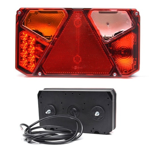 Stop spate stanga (LED, 12/24V, cu intermitent, cu far ceață, lumina de marșarier, cu stop, lumină de parcare, reflector triunghiular)
