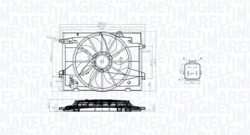 Ventilator radiator (cu carcasa) potrivit HYUNDAI TUCSON; KIA SPORTAGE II 2.0/2.0D/2.7 08.04-12.10