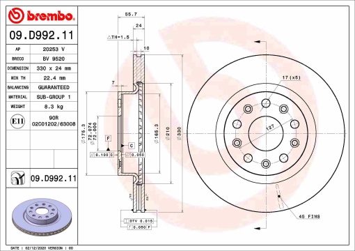 Disc frana Fata Dreapta/Stanga potrivit JEEP WRANGLER IV 2.0-3.6 09.17-