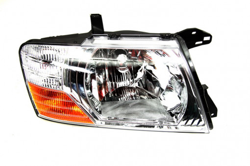 Far Dreapta (H4, electric, fara motoras, culoare insertie: cromat, culoare semnalizator: galben) potrivit MITSUBISHI PAJERO CLASSIC, PAJERO III 01.03-