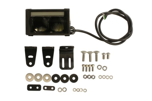 Far universal stanga/dreapta (faza lunga, LED, 12/24V, latime 130mm, inaltime 74mm, adancime: 104mm, transparent, aluminiu, negru, lumini pozitie, lungime cablu: 100mm, cu lumină de poziţie)
