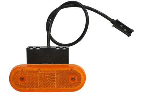 Lumini clarificare stanga/dreapta, portocaliu, LED, inaltime 40mm; latime 114mm, în relief, lungime cablu 500mm, cu cuier, 12/24V (cu clemă pentru fir plat, conector: CLICK-IN/JAEGER)