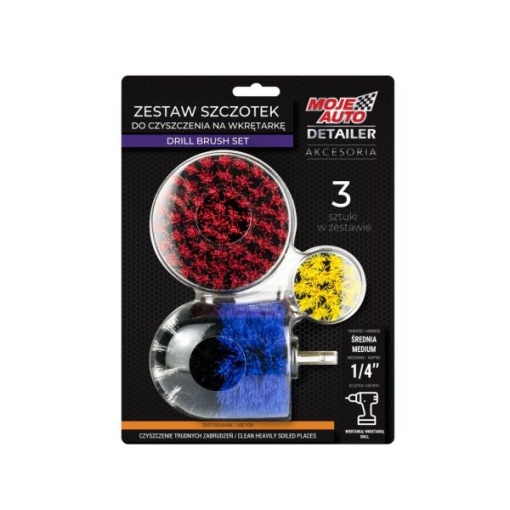Perie pentru spalat si curatat MOJE AUTO, pivotanta, pentru tetiere / pentru tapiterie textila, pentru burghie, 3 buc. Set