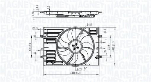 Ventilator radiator (cu carcasa) potrivit AUDI A3, Q2, Q3, TT; SEAT ATECA, LEON, LEON SC, LEON ST, TARRACO; SKODA KAROQ, KODIAQ I, OCTAVIA III, SUPERB III; VW ARTEON 1.0-Electric 04.12-