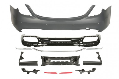 Bara spate pachet AMG, cu intarire; cu suporti ; cu linii, cu locas senzorii parcare, negru lucios/grunduit potrivit MERCEDES S W222 04.17-