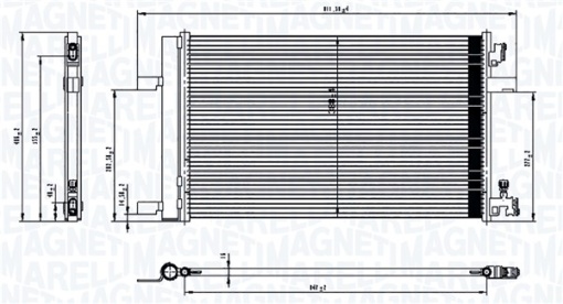 Condensator climatizare (cu uscator) potrivit CHEVROLET CRUZE, ORLANDO; OPEL ASTRA J, ASTRA J GTC, CASCADA, INSIGNIA A, INSIGNIA A COUNTRY, ZAFIRA C 1.4-2.8 07.08-