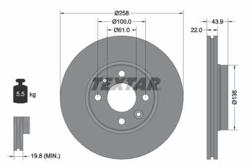 Disc frana Fata Dreapta/Stanga (fara pivot de fixare a rotii) potrivit MERCEDES CITAN MIXTO (DOUBLE CABIN), CITAN (MPV), CITAN/MINIVAN (W415); DACIA DOKKER 0.9-Electric 11.02-