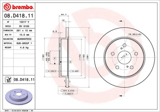 Disc frana Spate Dreapta/Stanga potrivit LEXUS ES, NX, UX; TOYOTA CAMRY, C-HR, COROLLA CROSS, PRIUS, RAV 4 V, YARIS CROSS 1.2-Electric 07.14-
