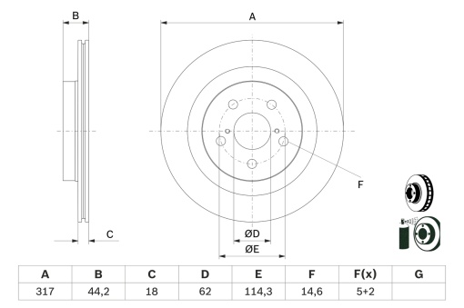 Disc frana Spate Dreapta/Stanga potrivit LEXUS NX II, RZ, UX; SUZUKI ACROSS; TOYOTA BZ4X, RAV 4 V 2.0-Electric 12.18-
