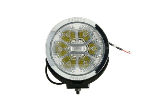 Far universal stanga/dreapta (faza lunga, LED, 12/24V, 27W, diametru 180mm, adancime: 67mm, transparent, aluminiu, negru/crom, lumini pozitie)