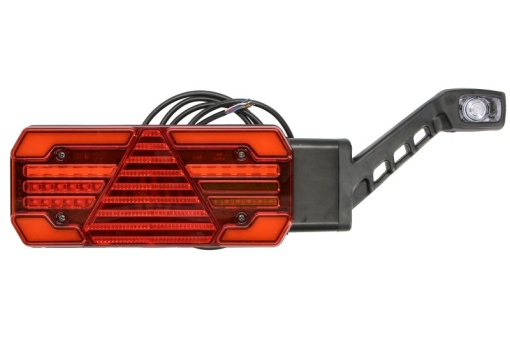 Stop spate dreapta (LED, 12/24V, cu intermitent, cu lumina de ceata, lumina de marșarier, cu lumina stop, lumini parcare, reflector triunghiular, cu lampă cu braț prelungit, lungimea cablu : 2m)