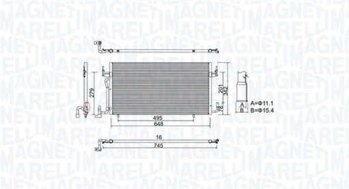 Condensator climatizare potrivit CITROEN BERLINGO, BERLINGO/MINIVAN, XSARA, XSARA/HATCHBACK, XSARA/KOMBI; PEUGEOT PARTNER, PARTNER/MINIVAN 1.8D/1.9D/2.0D 06.96-12.15