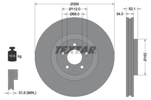 Disc frana Fata Dreapta/Stanga (fara pivot de fixare a rotii) potrivit AUDI A5, A6 ALLROAD C7, A6 ALLROAD C8, A6 C7, A6 C8, A7, A8 D3, A8 D4, Q5; PEUGEOT 1007; PORSCHE MACAN 1.4-4.0 04.05- - Img 1