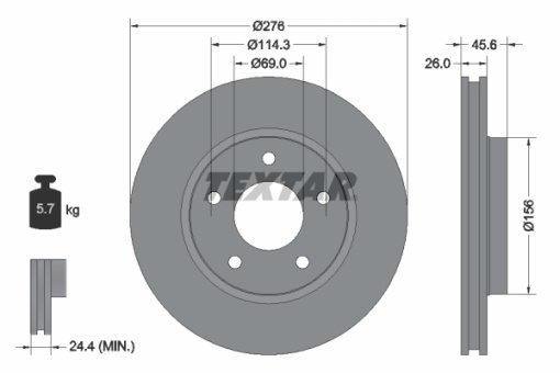 Disc frana Spate Dreapta/Stanga (fara pivot fixare roata) potrivit DODGE AVENGER, CALIBER; MITSUBISHI LANCER VIII 1.5-3.6 06.06-