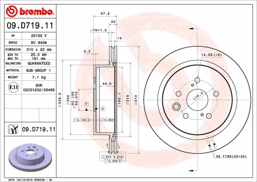 Disc frana Spate Dreapta/Stanga potrivit LEXUS GS, RC 2.0/2.5H/3.5H 03.12-