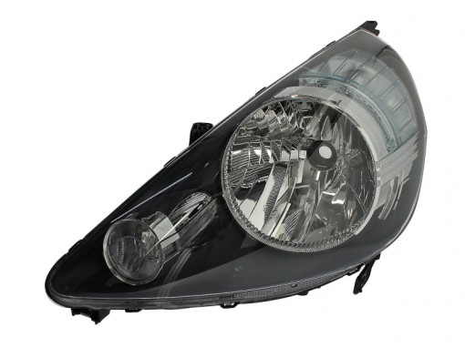 Far stanga (H4, electric, manual, fundal negru/insertii crom) HONDA JAZZ 2005-2008