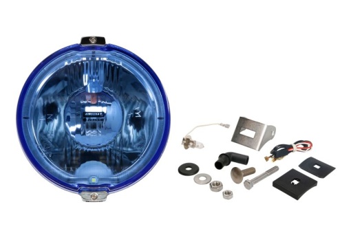 Far universal stanga/dreapta (faza lunga, H3/LED, 12V, diametru 183mm, albastru, metal, negru/crom, lumini pozitie, lungime cablu: 150mm)