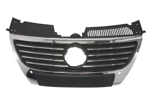 Grila radiator (cu orificii ale senzorului de parcare; emblema mare; garnituri cromate, crom/negru) potrivit VW PASSAT B6 1.4-3.6 03.05-10.11 -07.10