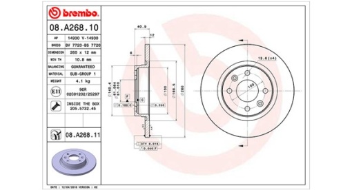 Disc frana Fata Dreapta/Stanga potrivit DACIA LOGAN, LOGAN II, SANDERO, SANDERO II; RENAULT LOGAN I, LOGAN/STEPWAY II, SANDERO/STEPWAY I, SANDERO/STEPWAY II, THALIA III 0.9-1.6LPG 05.96-