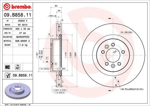 Disc frana Fata Dreapta/Stanga potrivit LAND ROVER DISCOVERY IV, DISCOVERY V, RANGE ROVER IV, RANGE ROVER SPORT I, RANGE ROVER SPORT II 2.0-5.0 02.05-