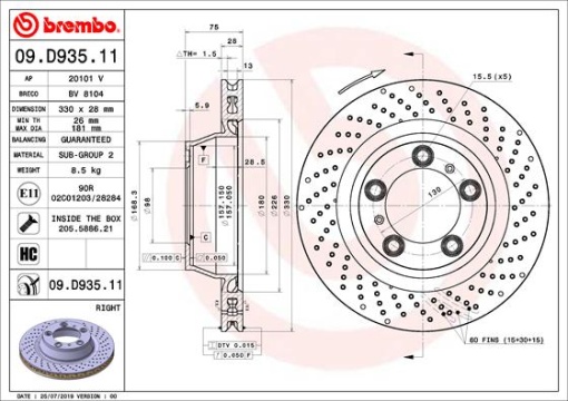 Disc frana Spate Dreapta potrivit PORSCHE 911, 911 TARGA 3.4/3.8 12.11-12.19 - Img 1