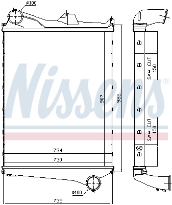 Intercooler (diametru admisie 100 mm) potrivit VOLVO FH, FH II, FH12, FM, FM12, FM7, FM9, FMX D11A-330-D9B380 08.93-