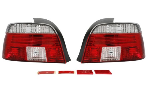 Stop spate stanga/dreapta (LED/P21W, rosu/transparent, cu lumina de ceata, lumina de marșarier) potrivit BMW 520 d, 520 i, 523 i, 525 d, 525 i, 525 td, 525 tds, 528 i, 530 d, 530 i, 535 i, 540 i, M5