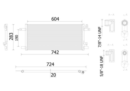 Condensator A/C 604x283x20 potrivit MERCEDES ECONIC, ECONIC 2 01.98-