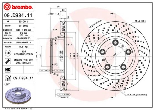 Disc frana Spate Stanga potrivit PORSCHE 911, 911 TARGA 3.4/3.8 12.11-12.19
