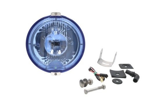Far universal stanga/dreapta (faza lunga, H3/LED, 24V, diametru 183mm, albastru, plastic, crom, lumini pozitie, lungime cablu: 150mm)