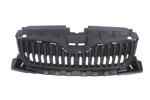 Grila radiator (cu orificii pentru dunga cromata, negru, CZ) potrivit SKODA FABIA III 1.0-1.6 08.14-12.22 -03.18