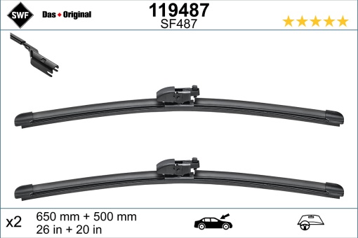 Lamela stergator fata (2buc) Visioflex 650/500mm potrivit BMW IX3 (G08) X3 (G01) X3 (G01, F97, G08) X4 (G02, F98); JAGUAR E-PACE 08.17-