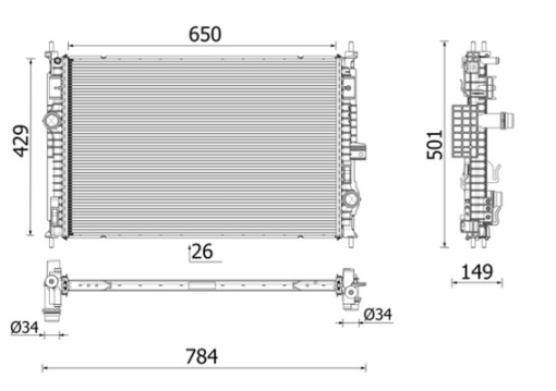 Radiator racire motor potrivit DS DS 4 II; CITROEN BERLINGO, BERLINGO/MINIVAN, C5 AIRCROSS; PEUGEOT 3008, 3008 II, 308 III, 5008 II, 508 II 1.2-Electric 05.16-