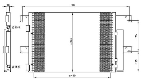 Condensator A/C 440x345x17 potrivit IVECO EUROCARGO I-III, EUROCARGO IV, EUROCARGO V, MAGIRUS 09.00-