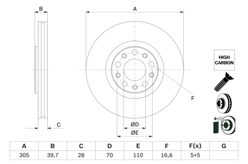 Disc frana Fata Dreapta/Stanga potrivit ALFA ROMEO 159, BRERA, GIULIETTA, GIULIETTA/HATCHBACK, SPIDER, TONALE; FIAT 500X; JEEP COMPASS, RENEGADE 1.0-2.2 06.05-
