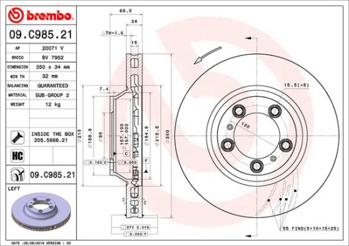 Disc frana Fata Stanga potrivit PORSCHE CAYENNE, PANAMERA, PANAMERA SPORT TURISMO 2.9-4.0D 05.16-