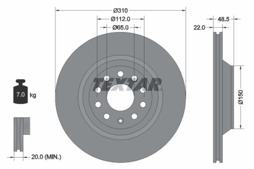 Disc frana Spate Dreapta/Stanga (fara pivot de fixare a rotii) potrivit AUDI A3, A3 ALLSTREET, Q2, Q3, TT; CUPRA ATECA, FORMENTOR, LEON, LEON SPORTSTOURER; SEAT LEON, LEON SC 1.0-3.6 07.03-