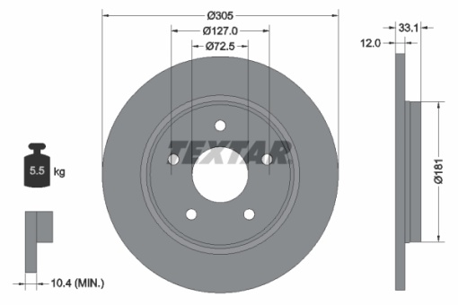 Disc frana Spate Dreapta/Stanga potrivit CHRYSLER GRAND VOYAGER V, TOWN & COUNTRY, VOYAGER V; DODGE GRAND, JOURNEY; FIAT FREEMONT; VW ROUTAN 2.0D-4.0 06.07-