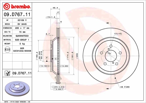 Disc frana Spate Dreapta/Stanga potrivit SUBARU FORESTER, IMPREZA, XV 1.6-2.5 10.16-